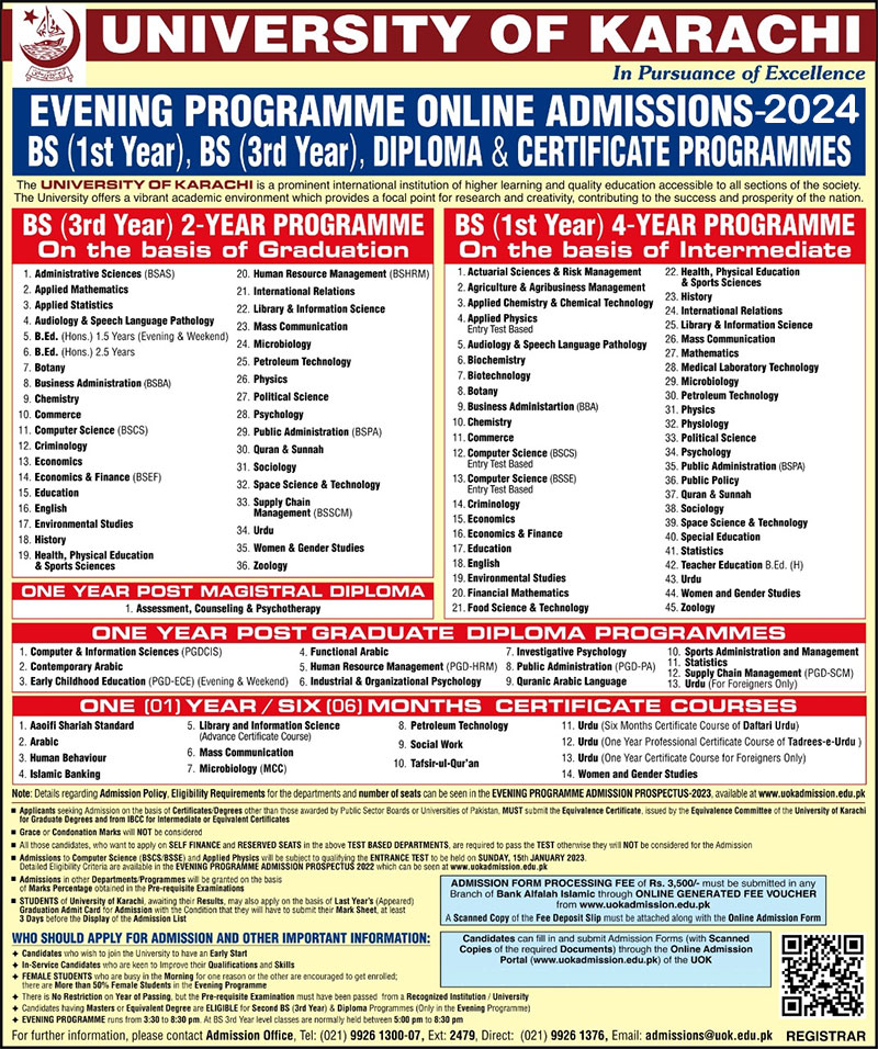 Karachi University Admission Advertisement